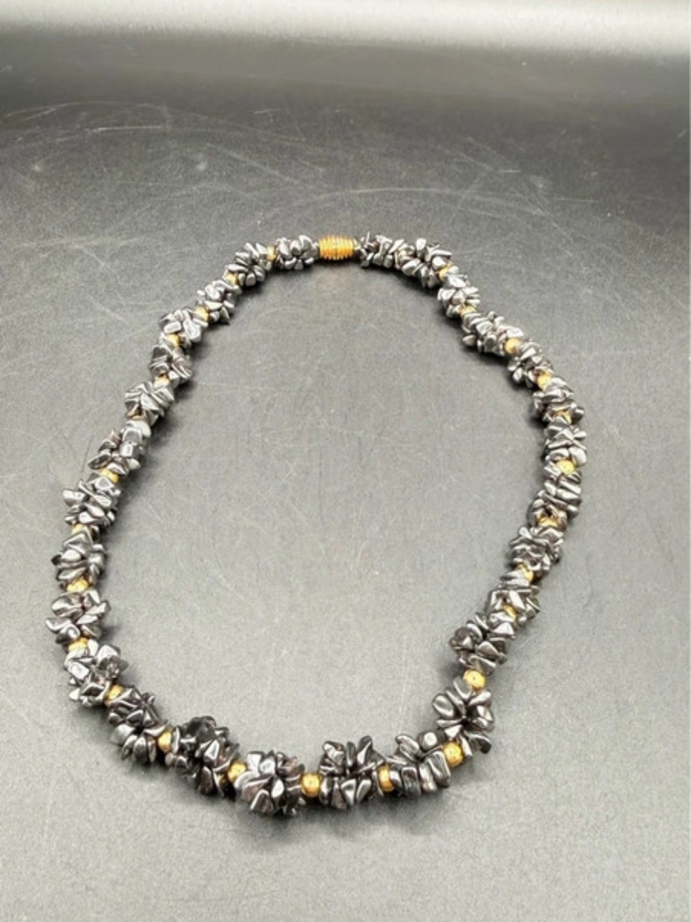 Handcrafted Hematite and Gold Bead Necklace
